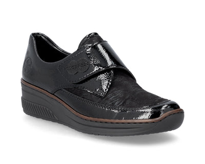 Rieker Ladies Low Wedge Velcro Shoe 487CO 00