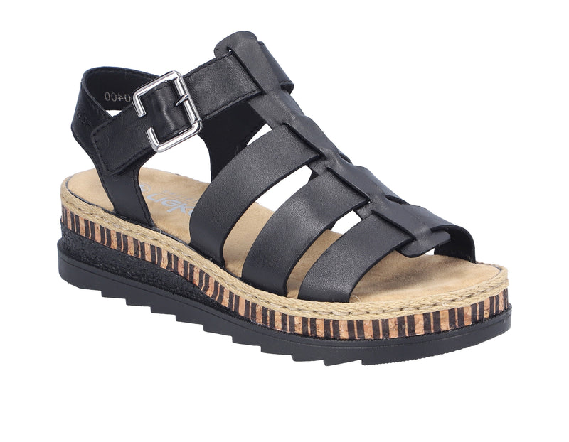 Rieker Ladies Slip On Low Wedge Sandal V7904-00